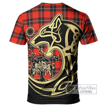 Ramsay Modern Tartan T-Shirt with Family Crest Celtic Wolf Style