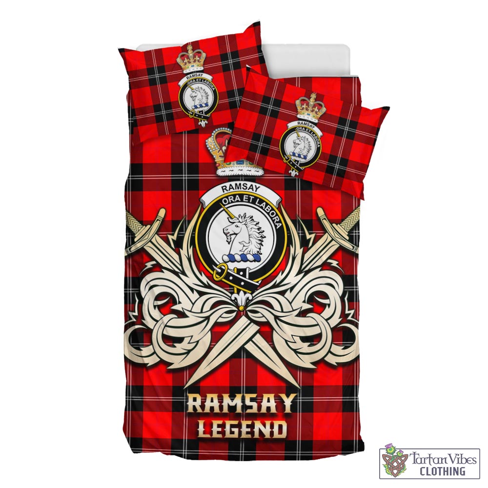 Tartan Vibes Clothing Ramsay Modern Tartan Bedding Set with Clan Crest and the Golden Sword of Courageous Legacy