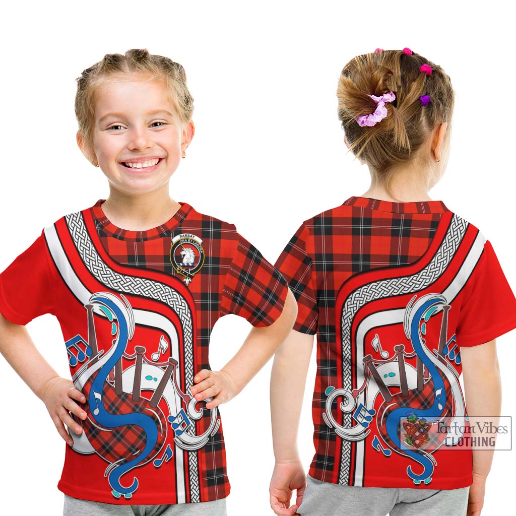 Tartan Vibes Clothing Ramsay Modern Tartan Kid T-Shirt with Epic Bagpipe Style