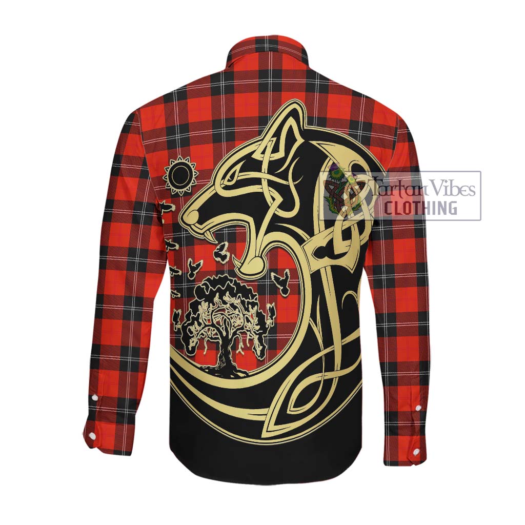 Tartan Vibes Clothing Ramsay Modern Tartan Long Sleeve Button Shirt with Family Crest Celtic Wolf Style