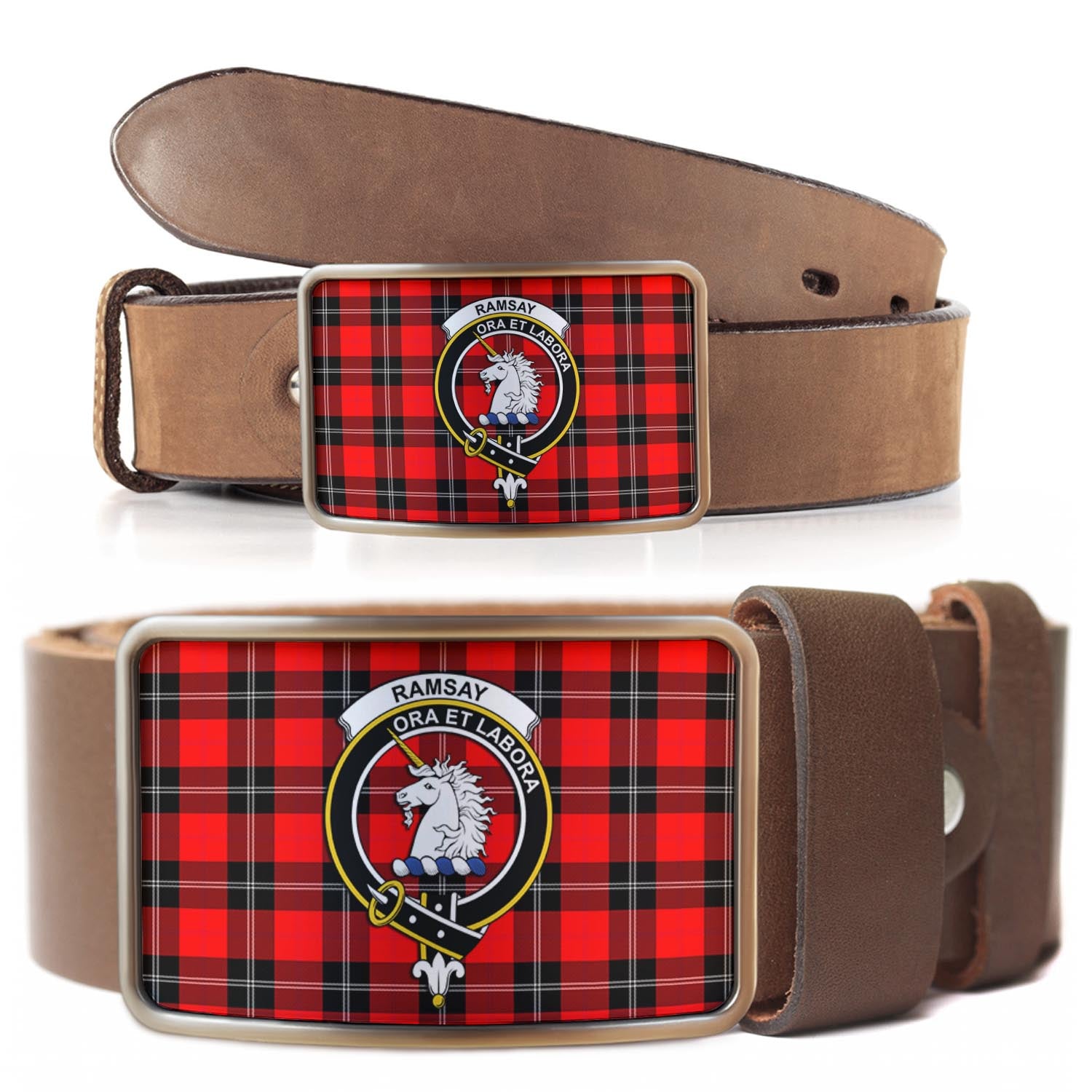 Ramsay Modern Tartan Belt Buckles with Family Crest - Tartan Vibes Clothing