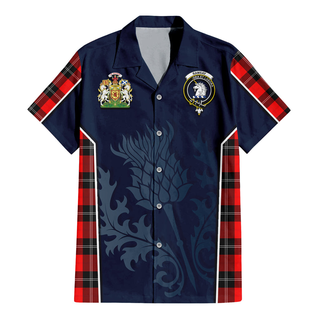 Tartan Vibes Clothing Ramsay Modern Tartan Short Sleeve Button Up Shirt with Family Crest and Scottish Thistle Vibes Sport Style