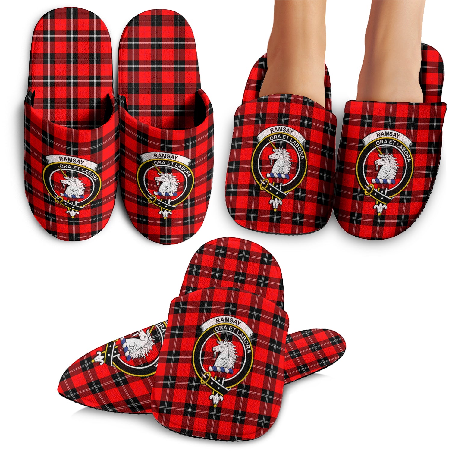 Ramsay Modern Tartan Home Slippers with Family Crest - Tartan Vibes Clothing