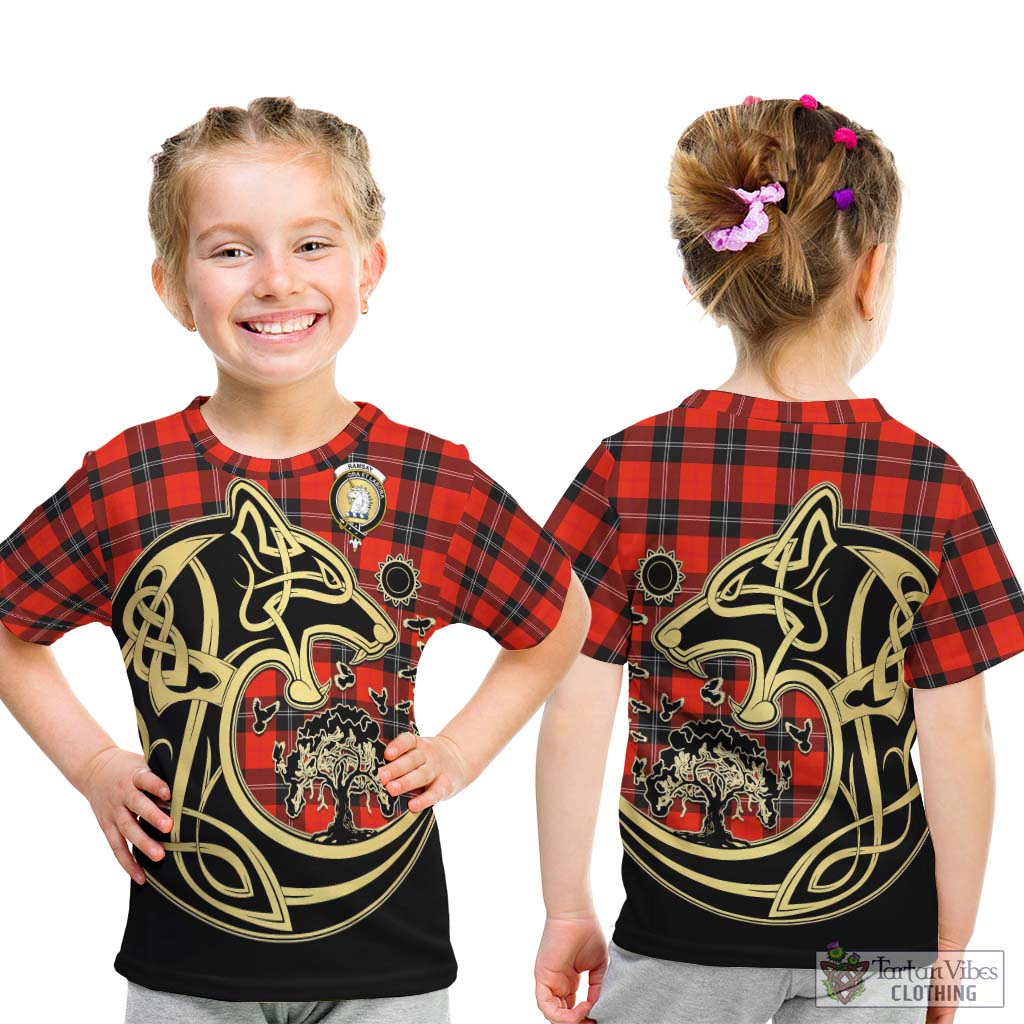 Tartan Vibes Clothing Ramsay Modern Tartan Kid T-Shirt with Family Crest Celtic Wolf Style