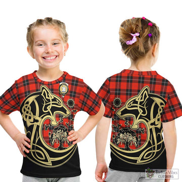 Ramsay Modern Tartan Kid T-Shirt with Family Crest Celtic Wolf Style