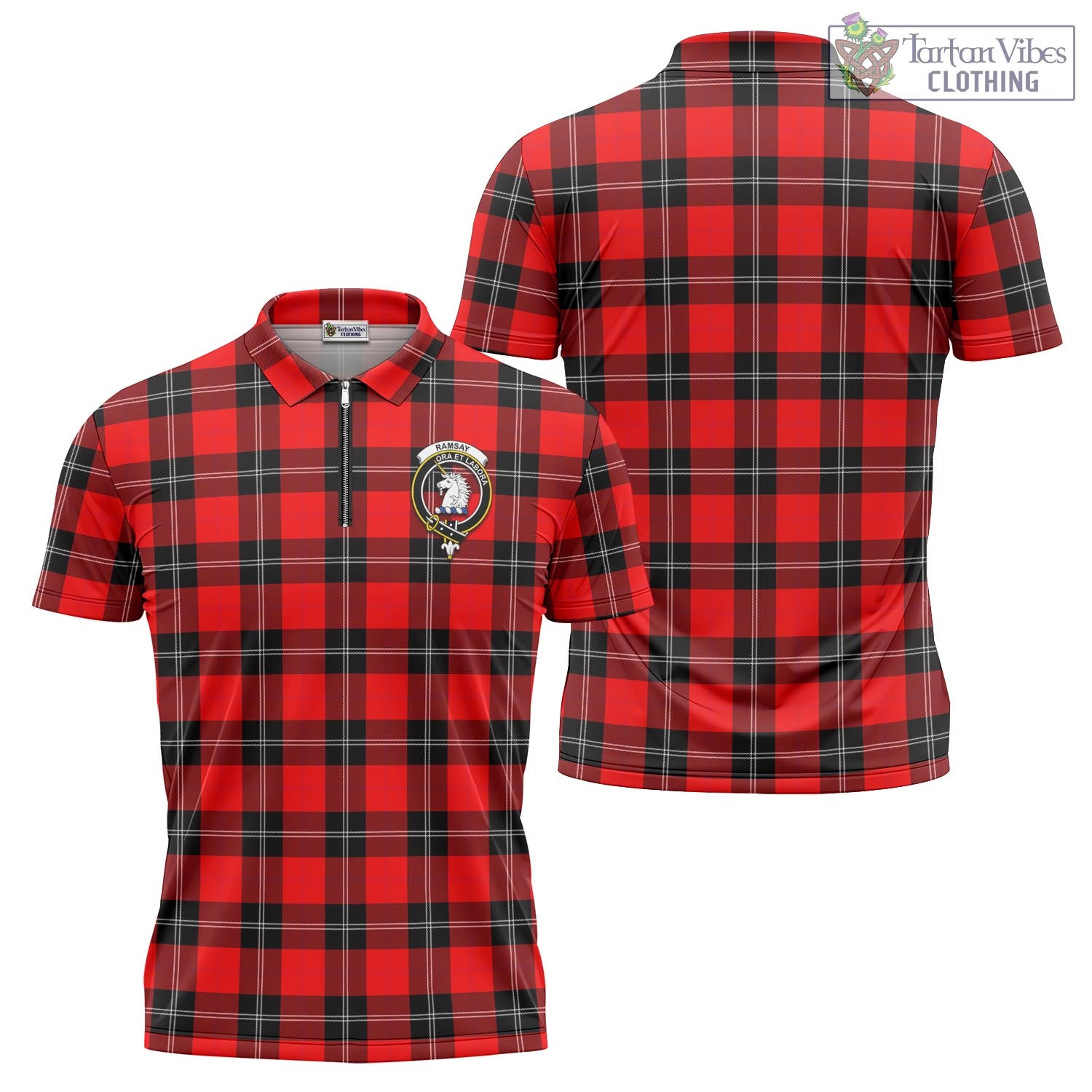 Tartan Vibes Clothing Ramsay Modern Tartan Zipper Polo Shirt with Family Crest