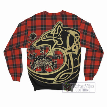 Ramsay Modern Tartan Sweatshirt with Family Crest Celtic Wolf Style