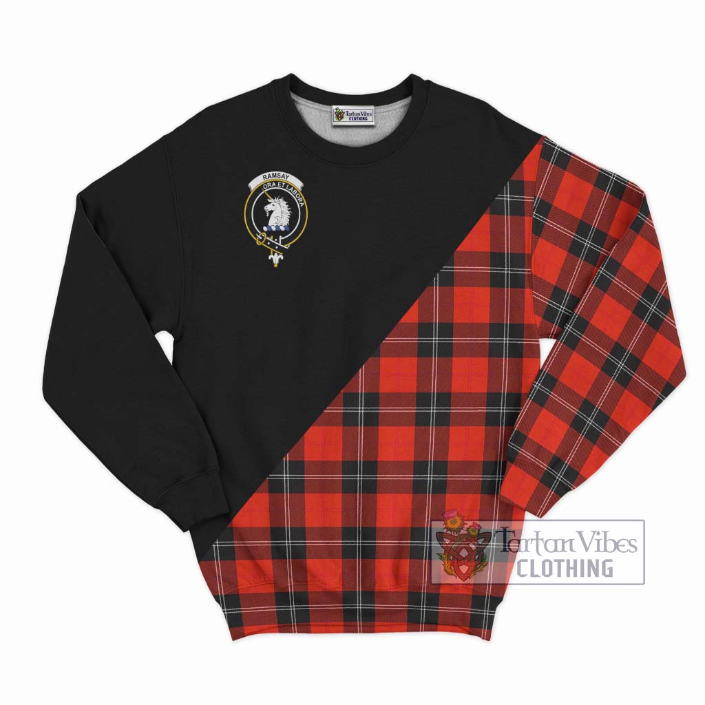 Tartan Vibes Clothing Ramsay Modern Tartan Sweatshirt with Family Crest and Military Logo Style