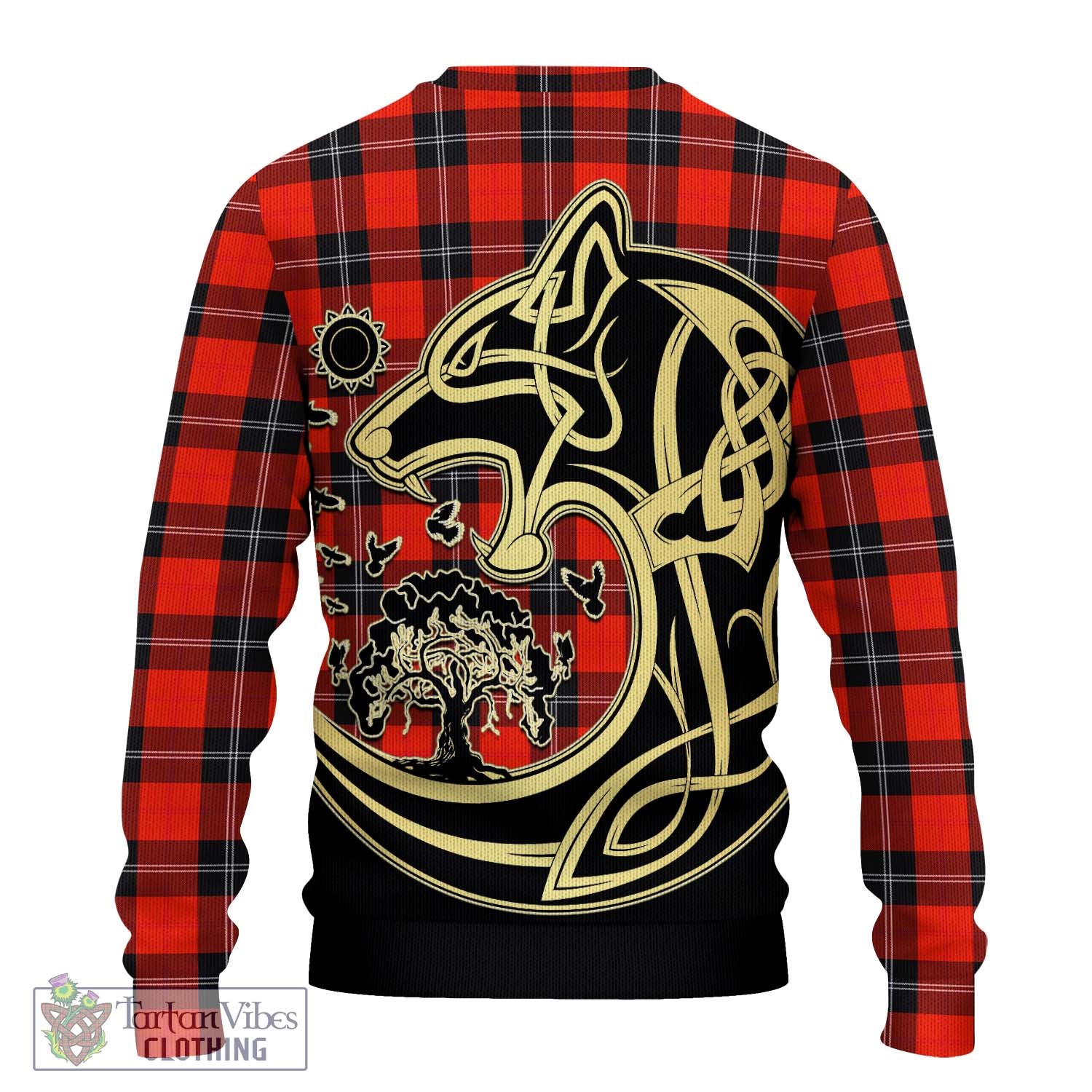 Tartan Vibes Clothing Ramsay Modern Tartan Knitted Sweater with Family Crest Celtic Wolf Style