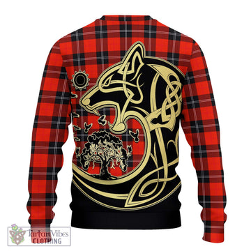 Ramsay Modern Tartan Knitted Sweater with Family Crest Celtic Wolf Style