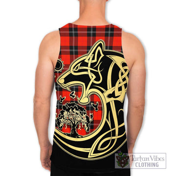 Ramsay Modern Tartan Men's Tank Top with Family Crest Celtic Wolf Style