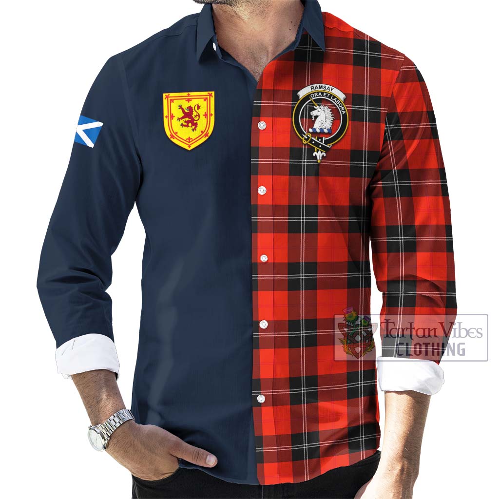 Tartan Vibes Clothing Ramsay Modern Tartan Long Sleeve Button Shirt with Scottish Lion Royal Arm Half Style