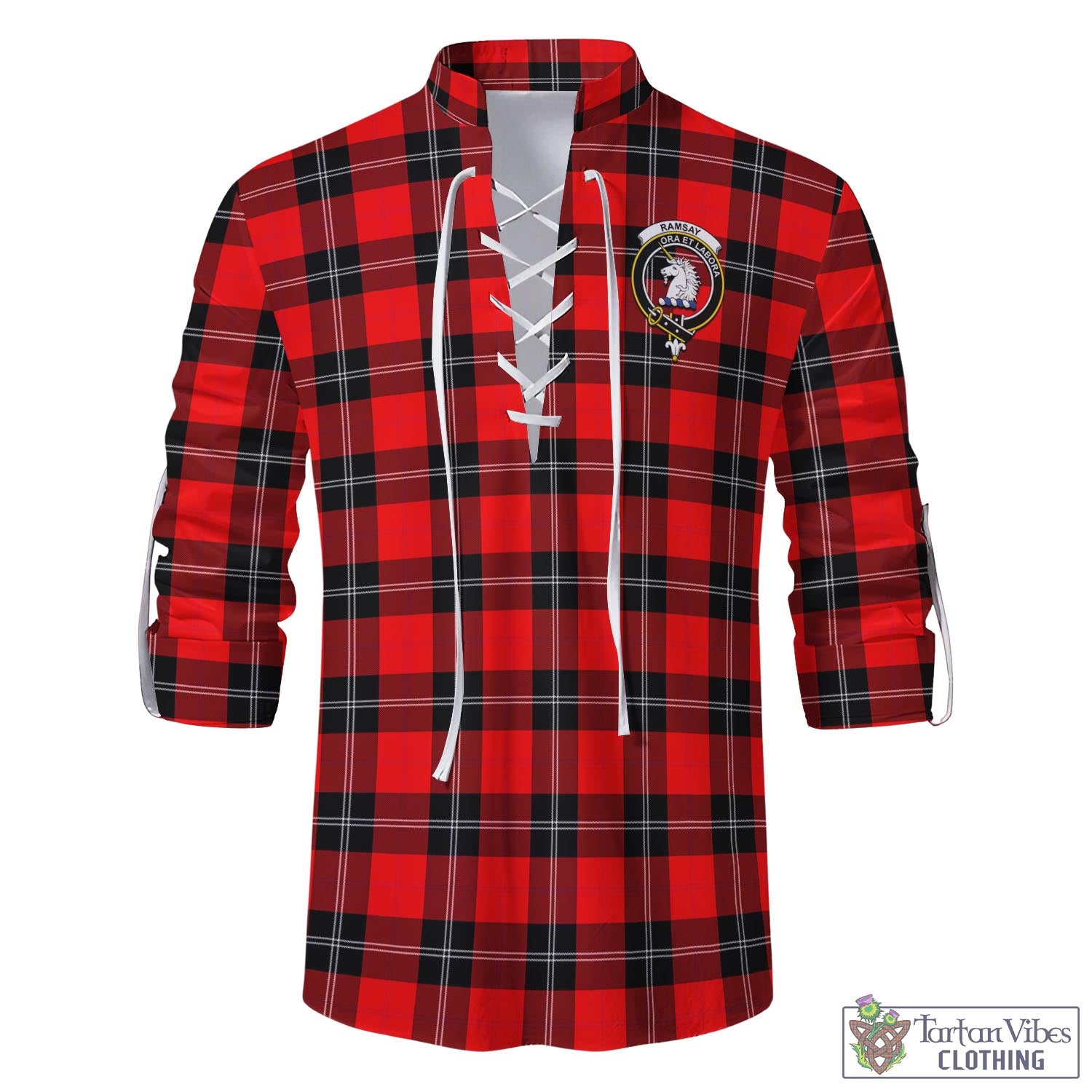 Tartan Vibes Clothing Ramsay Modern Tartan Men's Scottish Traditional Jacobite Ghillie Kilt Shirt with Family Crest