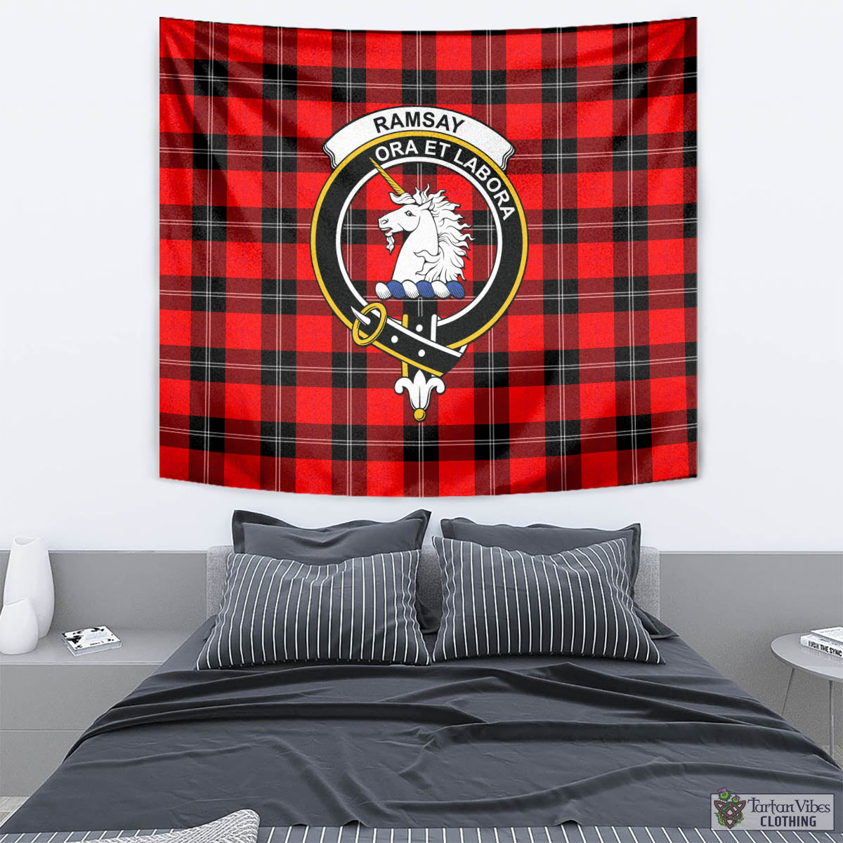 Tartan Vibes Clothing Ramsay Modern Tartan Tapestry Wall Hanging and Home Decor for Room with Family Crest