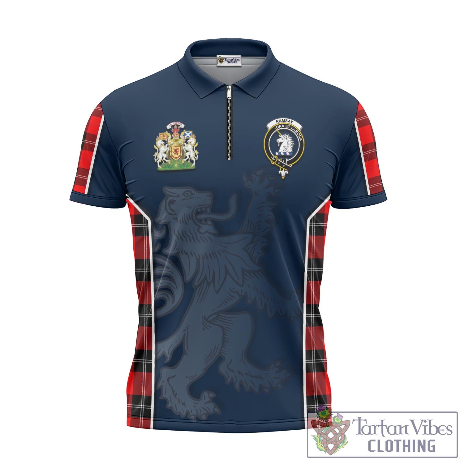 Tartan Vibes Clothing Ramsay Modern Tartan Zipper Polo Shirt with Family Crest and Lion Rampant Vibes Sport Style