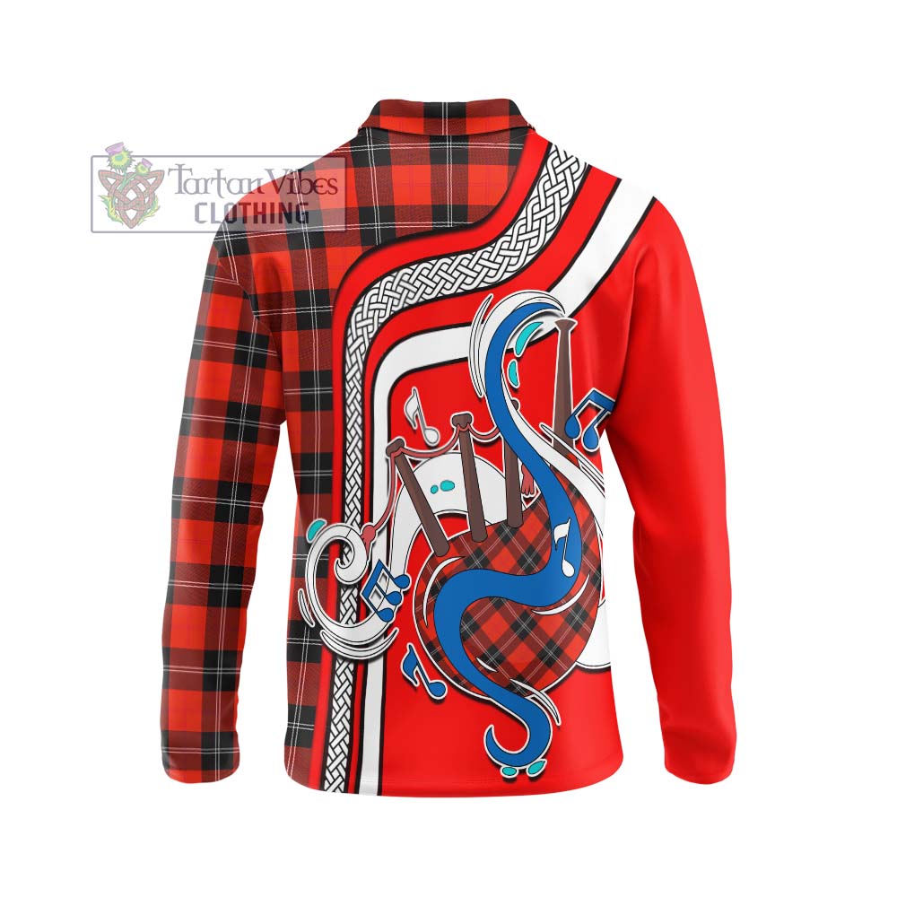 Tartan Vibes Clothing Ramsay Modern Tartan Long Sleeve Polo Shirt with Epic Bagpipe Style