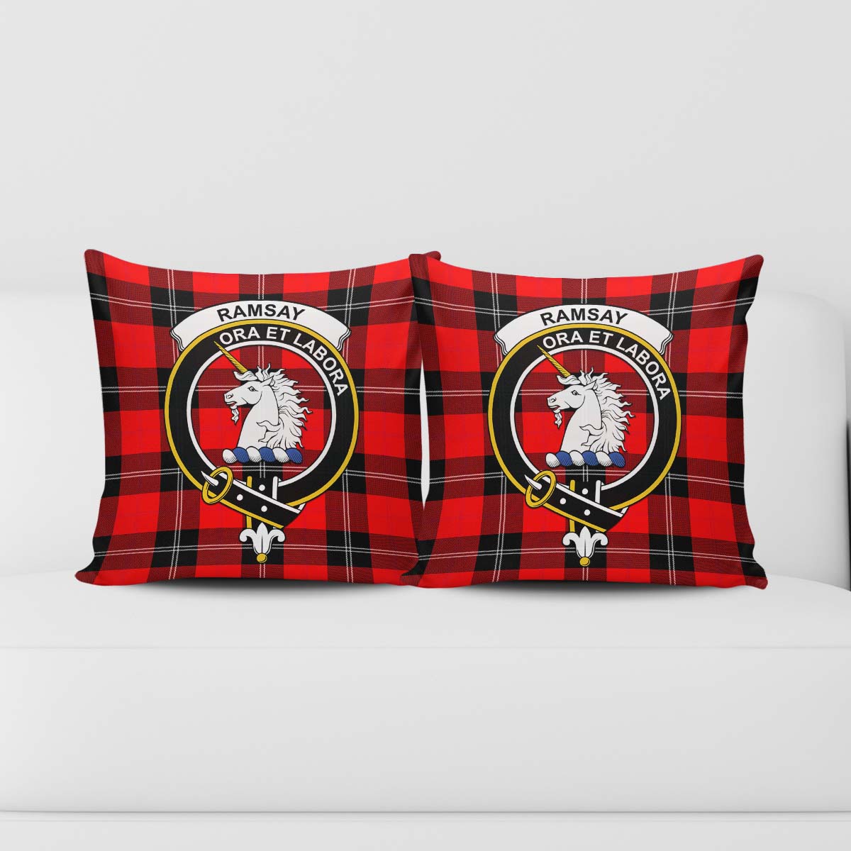 Ramsay Modern Tartan Pillow Cover with Family Crest - Tartanvibesclothing