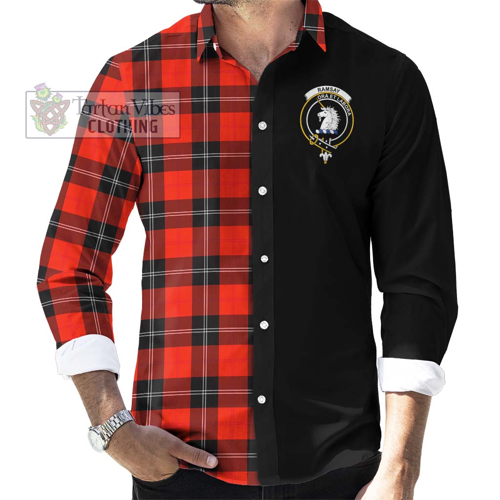 Tartan Vibes Clothing Ramsay Modern Tartan Long Sleeve Button Shirt with Family Crest and Half Of Me Style