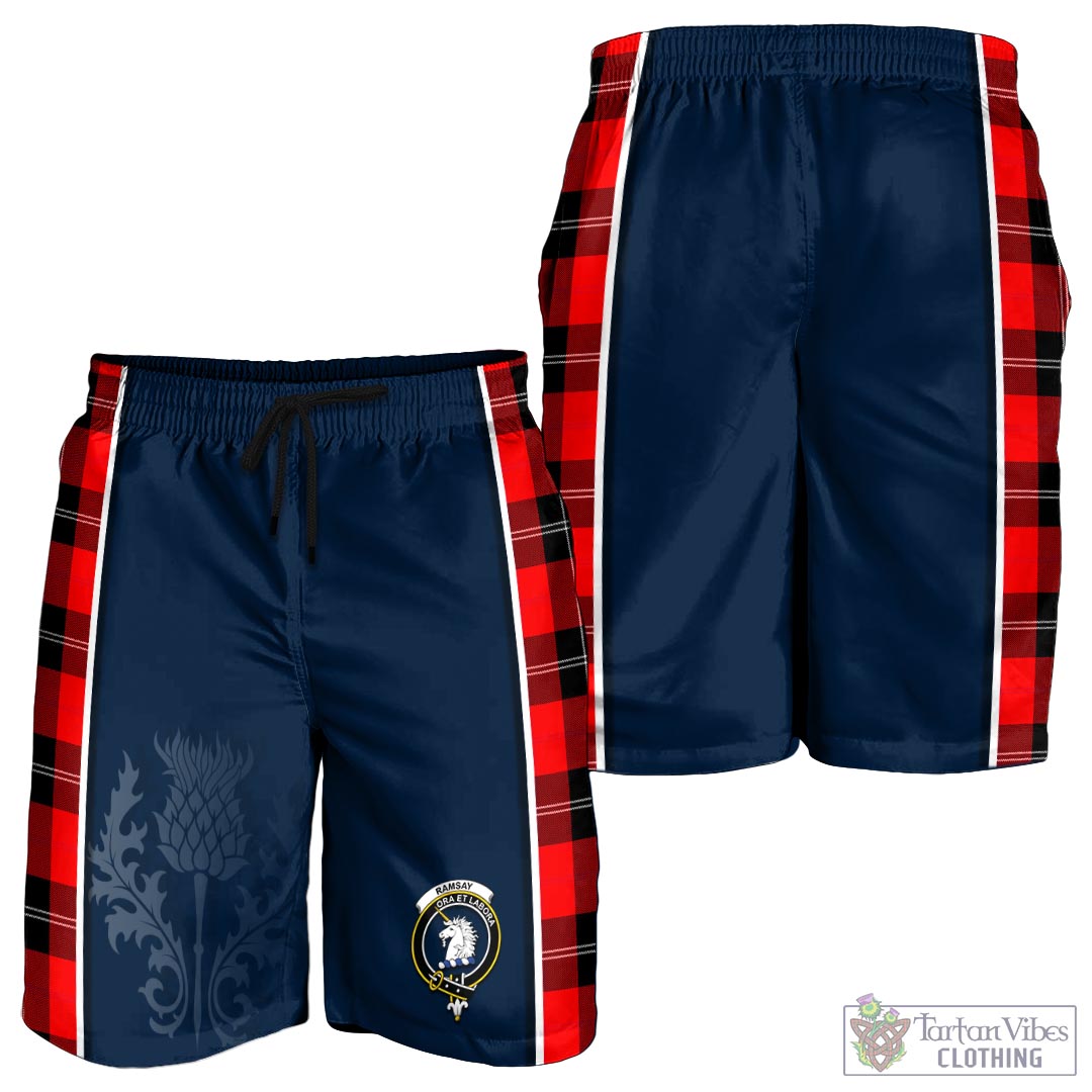 Tartan Vibes Clothing Ramsay Modern Tartan Men's Shorts with Family Crest and Scottish Thistle Vibes Sport Style