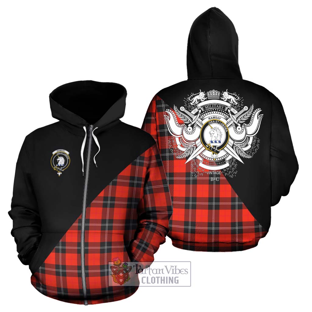 Tartan Vibes Clothing Ramsay Modern Tartan Hoodie with Family Crest and Military Logo Style