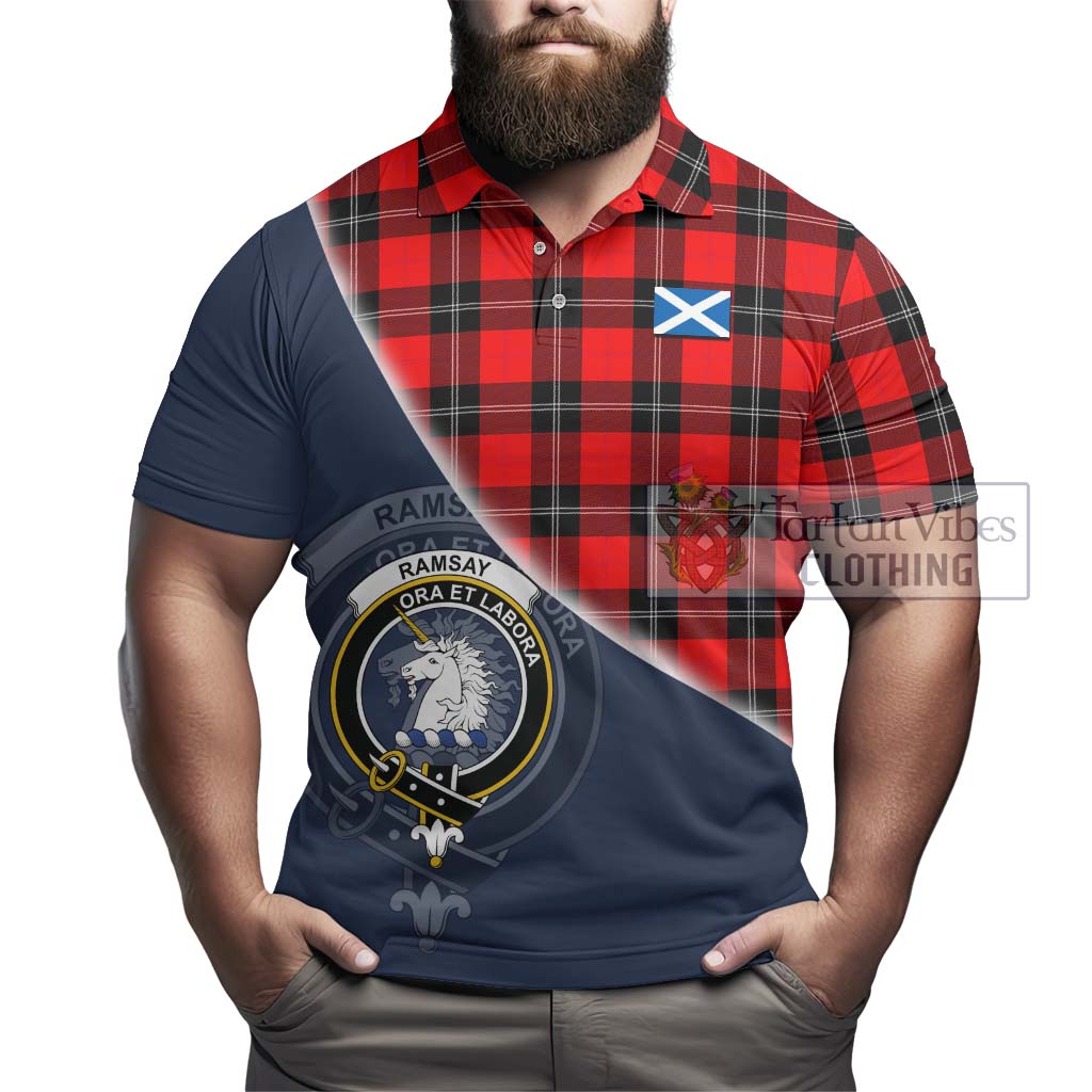 Tartan Vibes Clothing Ramsay Modern Tartan Polo Shirt with Personalised National Flag and Family Crest Half Style