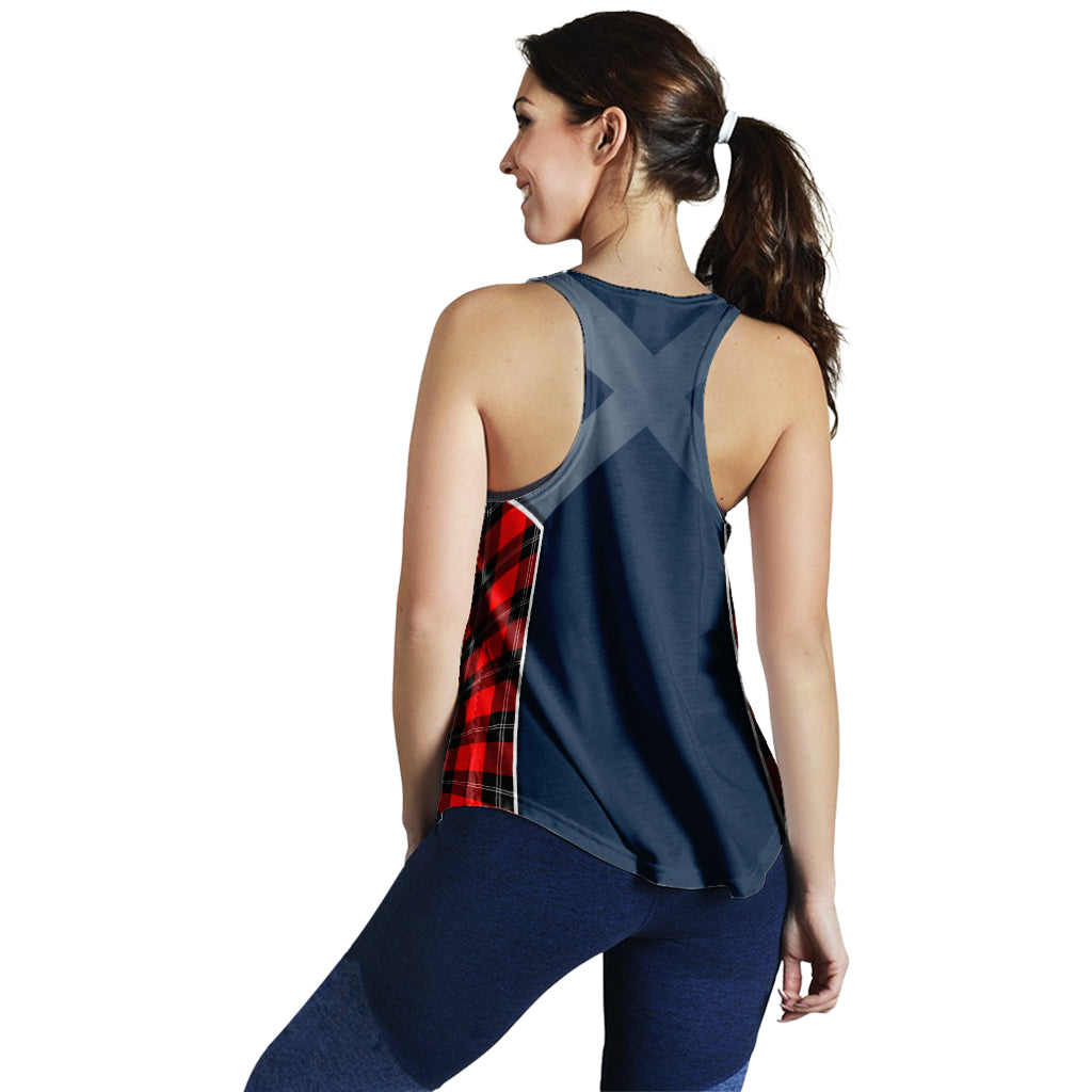 Tartan Vibes Clothing Ramsay Modern Tartan Women's Racerback Tanks with Family Crest and Scottish Thistle Vibes Sport Style