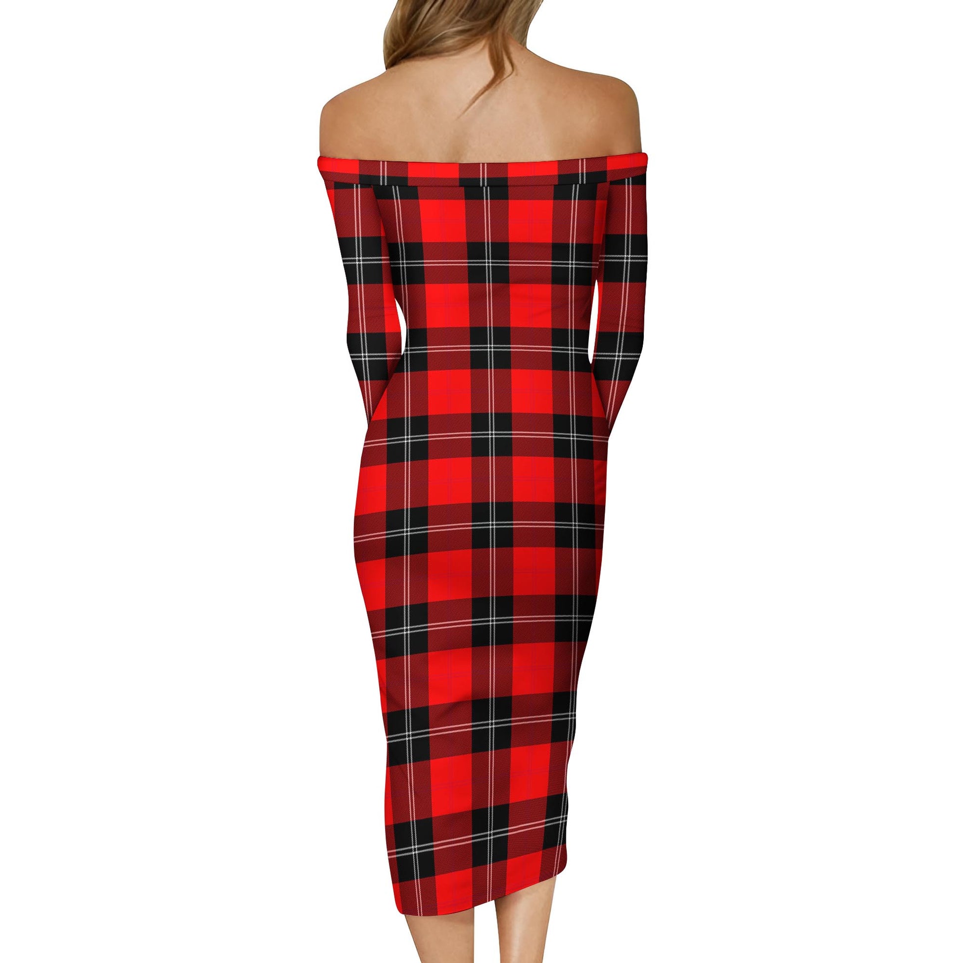 Ramsay Modern Tartan Off Shoulder Lady Dress - Tartanvibesclothing