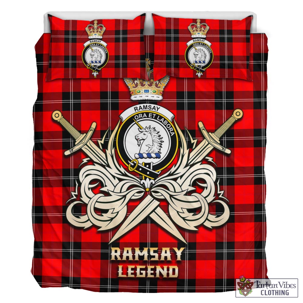 Tartan Vibes Clothing Ramsay Modern Tartan Bedding Set with Clan Crest and the Golden Sword of Courageous Legacy