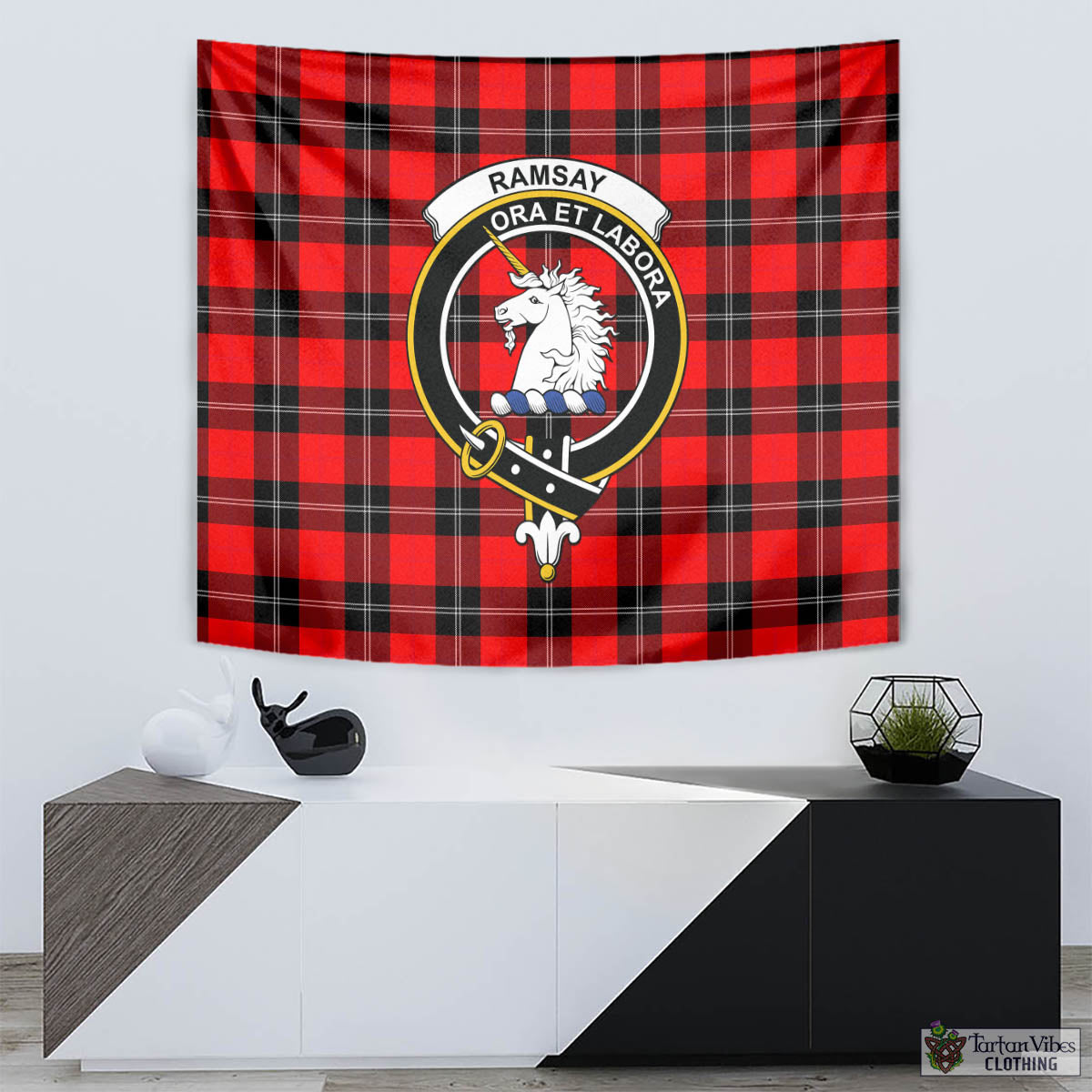 Tartan Vibes Clothing Ramsay Modern Tartan Tapestry Wall Hanging and Home Decor for Room with Family Crest