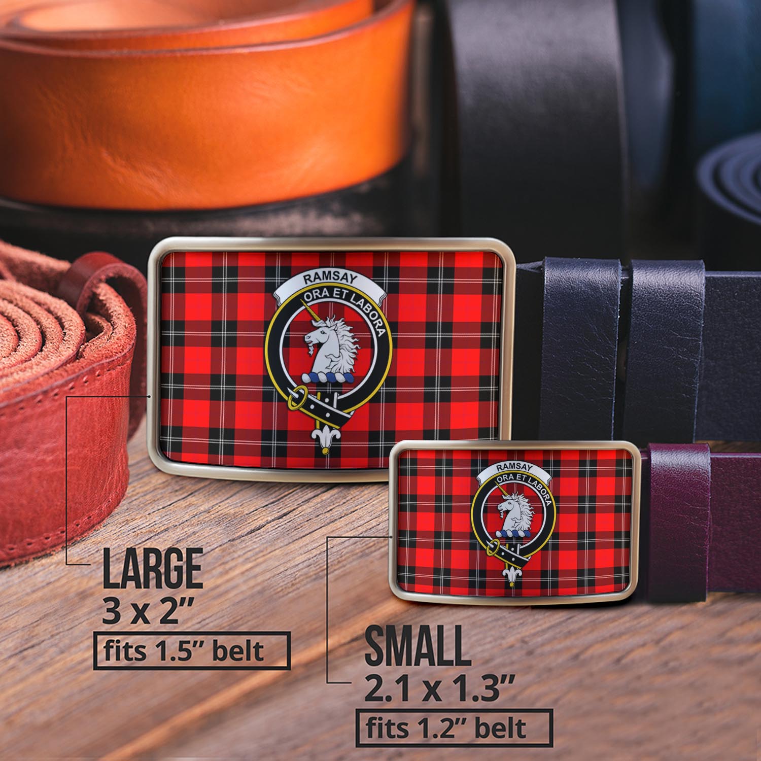 Ramsay Modern Tartan Belt Buckles with Family Crest - Tartan Vibes Clothing