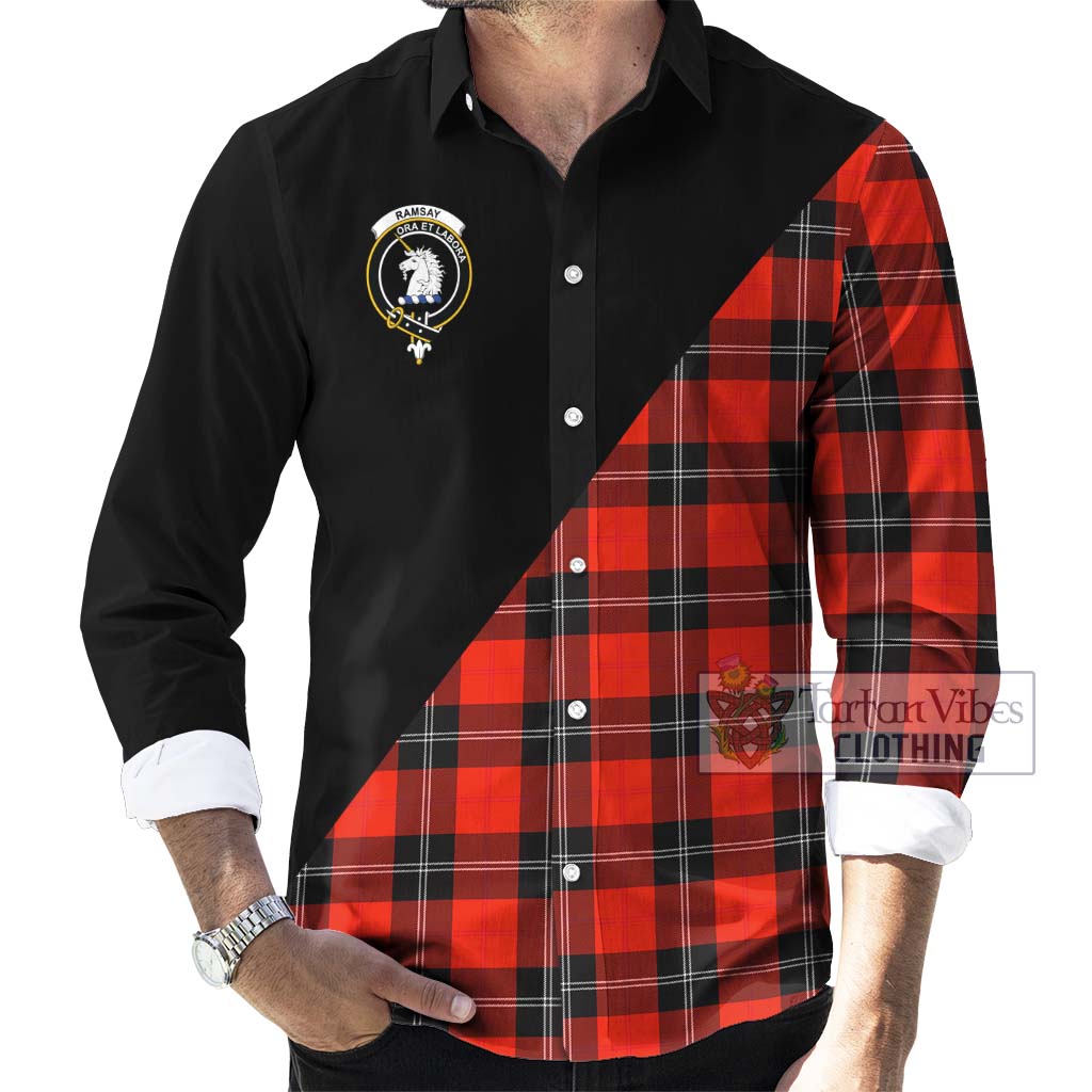 Tartan Vibes Clothing Ramsay Modern Tartan Long Sleeve Button Shirt with Family Crest and Military Logo Style