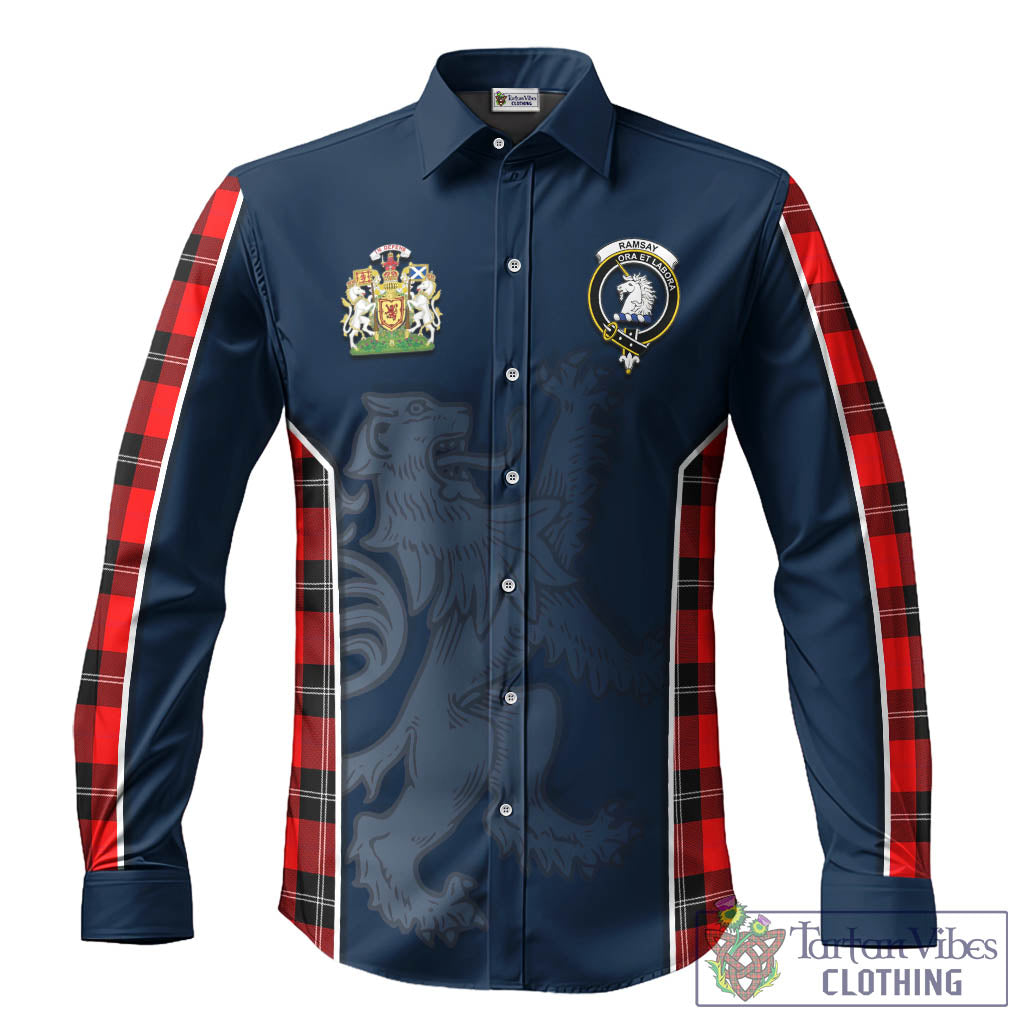 Ramsay Modern Tartan Long Sleeve Button Up Shirt with Family Crest and Lion Rampant Vibes Sport Style