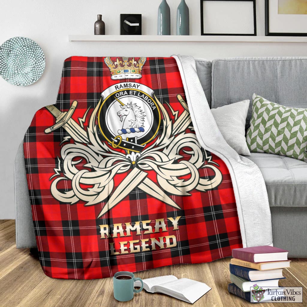 Tartan Vibes Clothing Ramsay Modern Tartan Blanket with Clan Crest and the Golden Sword of Courageous Legacy