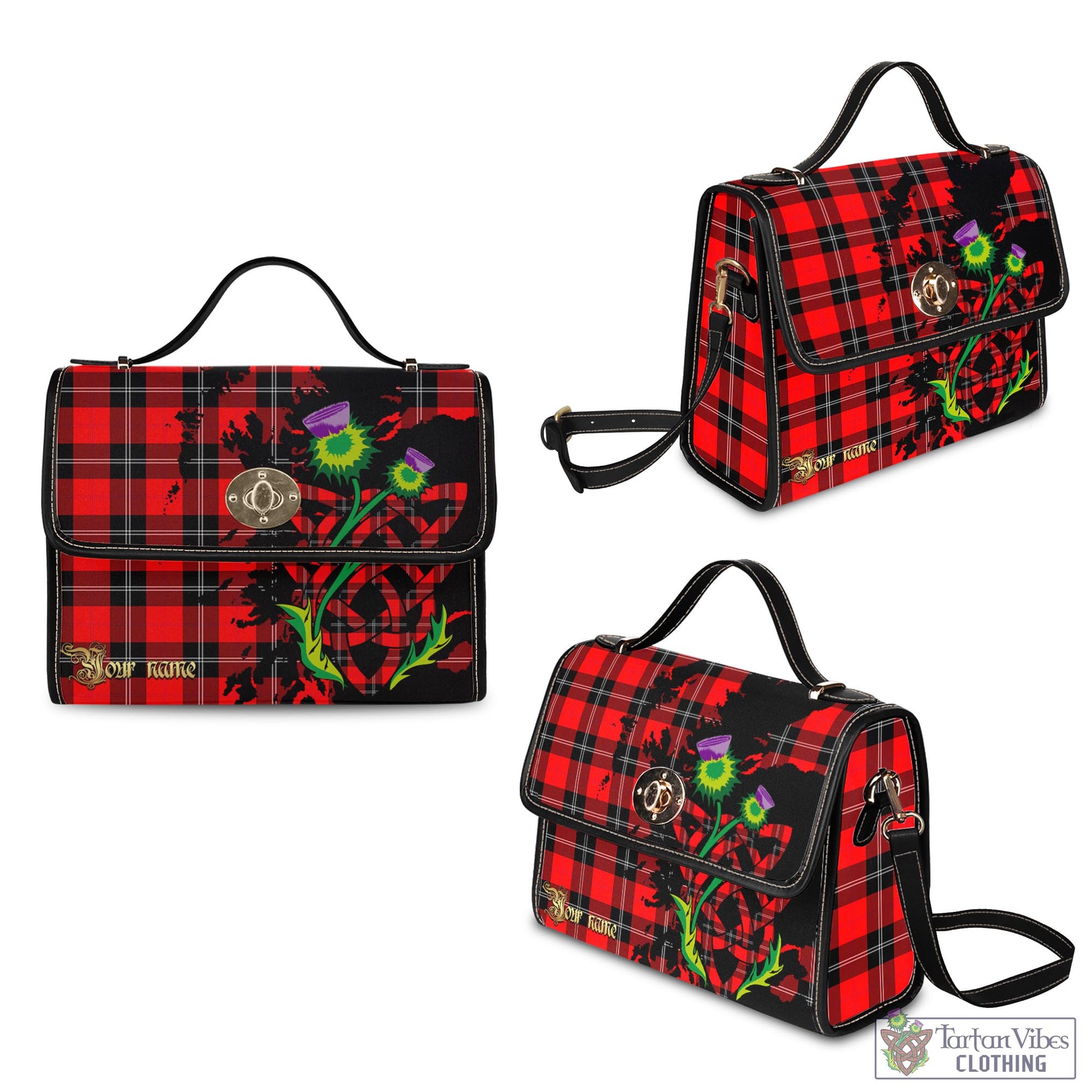 Tartan Vibes Clothing Ramsay Modern Tartan Waterproof Canvas Bag with Scotland Map and Thistle Celtic Accents