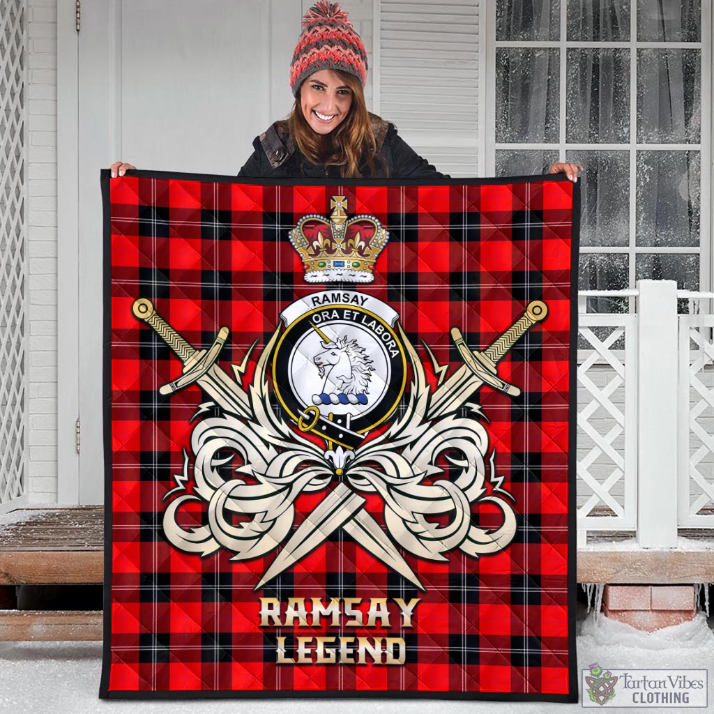 Tartan Vibes Clothing Ramsay Modern Tartan Quilt with Clan Crest and the Golden Sword of Courageous Legacy