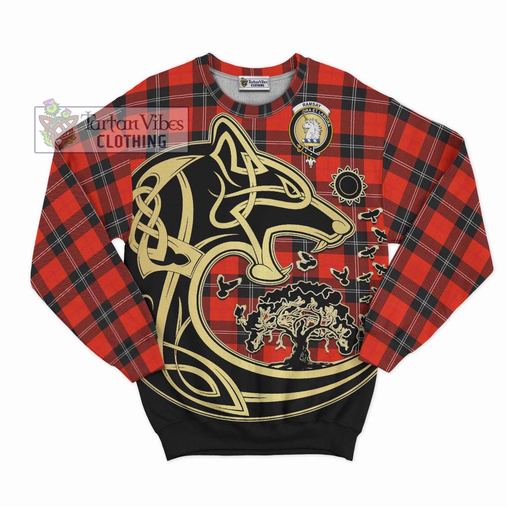 Tartan Vibes Clothing Ramsay Modern Tartan Sweatshirt with Family Crest Celtic Wolf Style