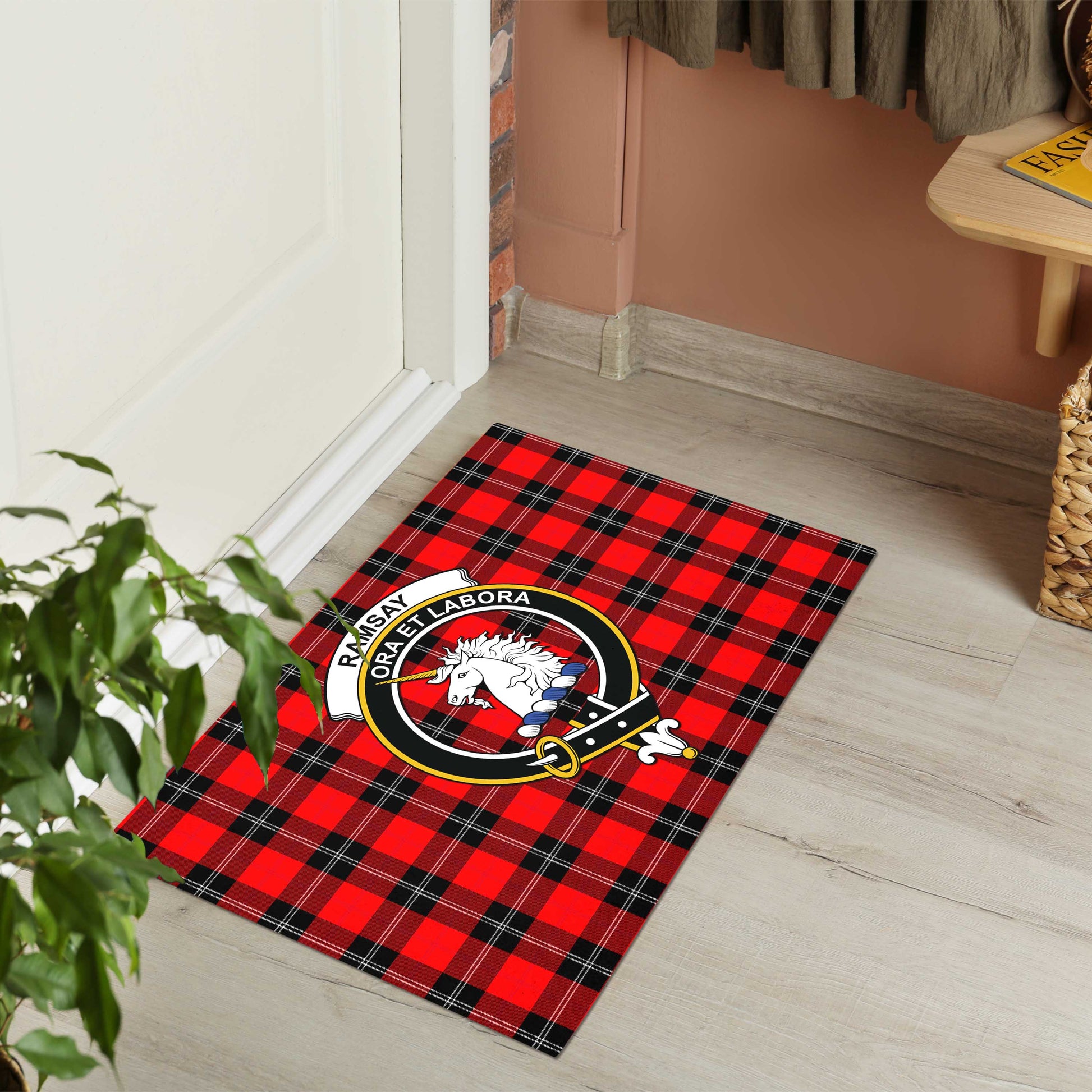 Ramsay Modern Tartan Door Mat with Family Crest - Tartanvibesclothing