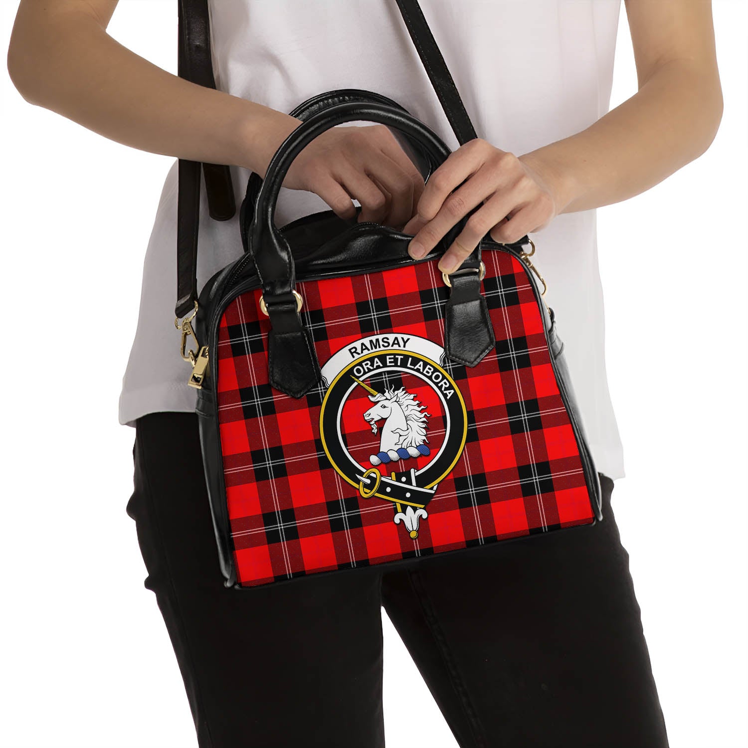 Ramsay Modern Tartan Shoulder Handbags with Family Crest - Tartanvibesclothing