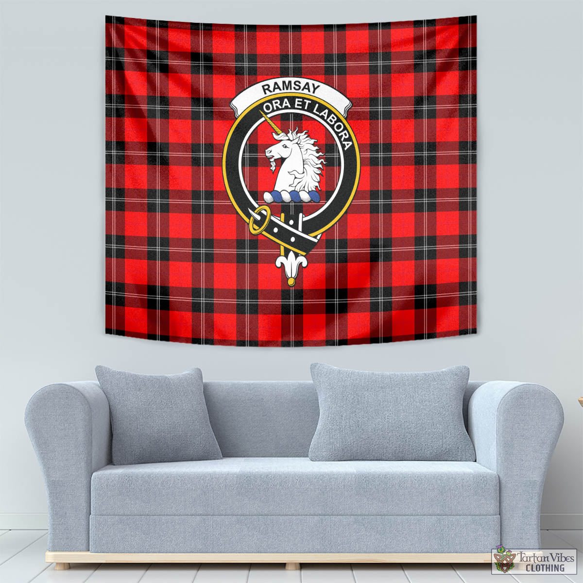 Tartan Vibes Clothing Ramsay Modern Tartan Tapestry Wall Hanging and Home Decor for Room with Family Crest