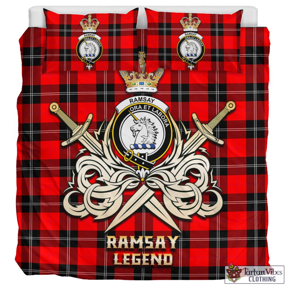 Tartan Vibes Clothing Ramsay Modern Tartan Bedding Set with Clan Crest and the Golden Sword of Courageous Legacy