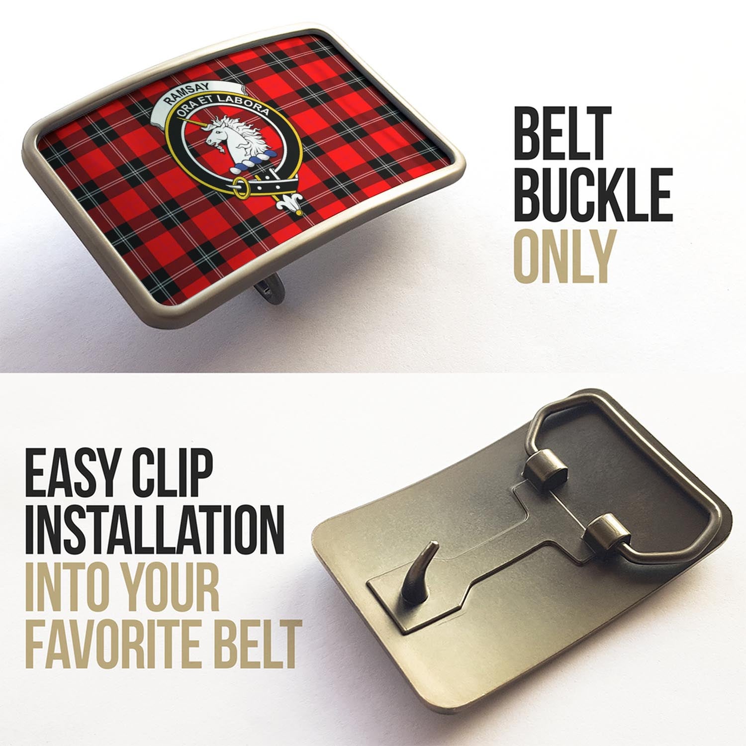 Ramsay Modern Tartan Belt Buckles with Family Crest - Tartan Vibes Clothing