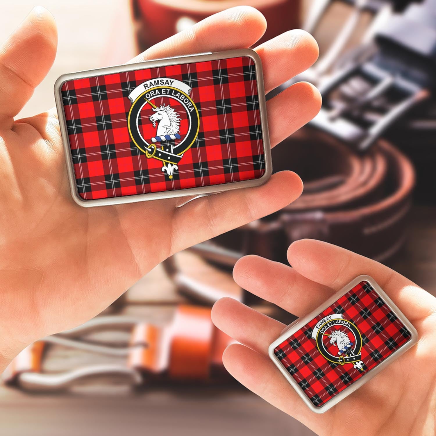 Ramsay Modern Tartan Belt Buckles with Family Crest - Tartan Vibes Clothing