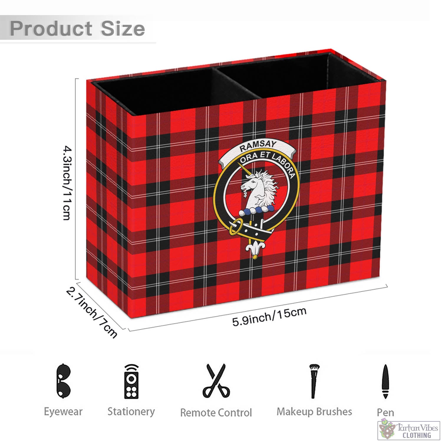 Tartan Vibes Clothing Ramsay Modern Tartan Pen Holder with Family Crest