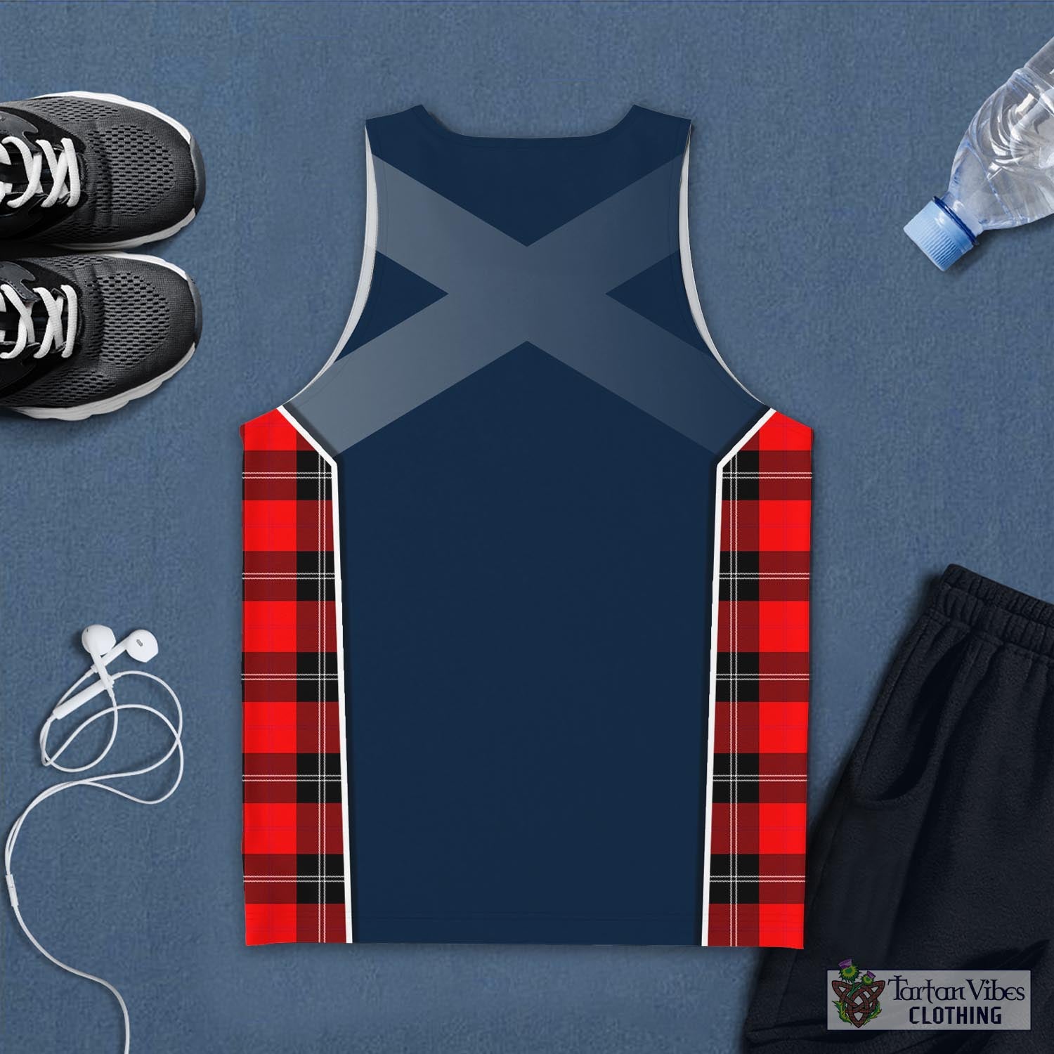 Tartan Vibes Clothing Ramsay Modern Tartan Men's Tanks Top with Family Crest and Scottish Thistle Vibes Sport Style