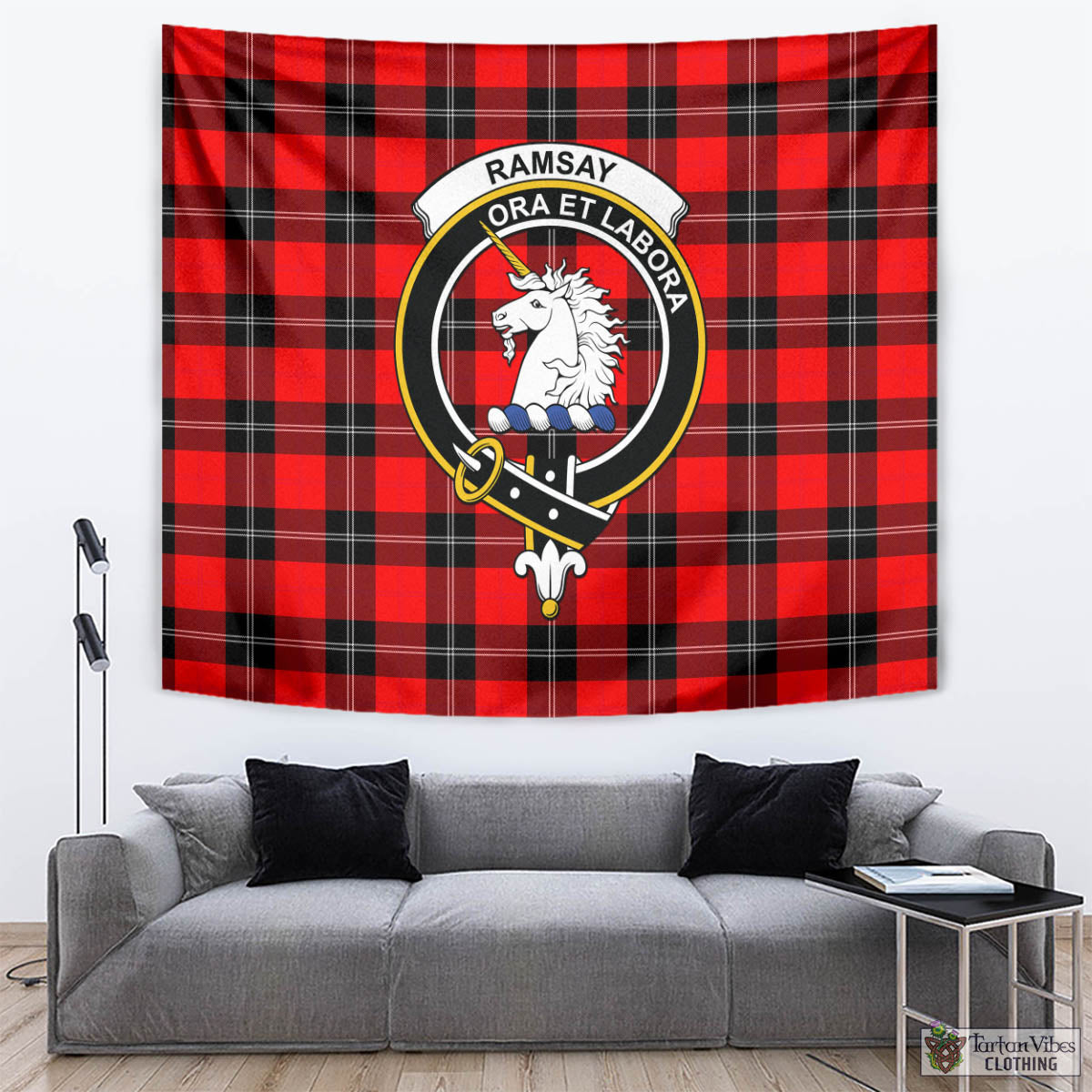 Tartan Vibes Clothing Ramsay Modern Tartan Tapestry Wall Hanging and Home Decor for Room with Family Crest