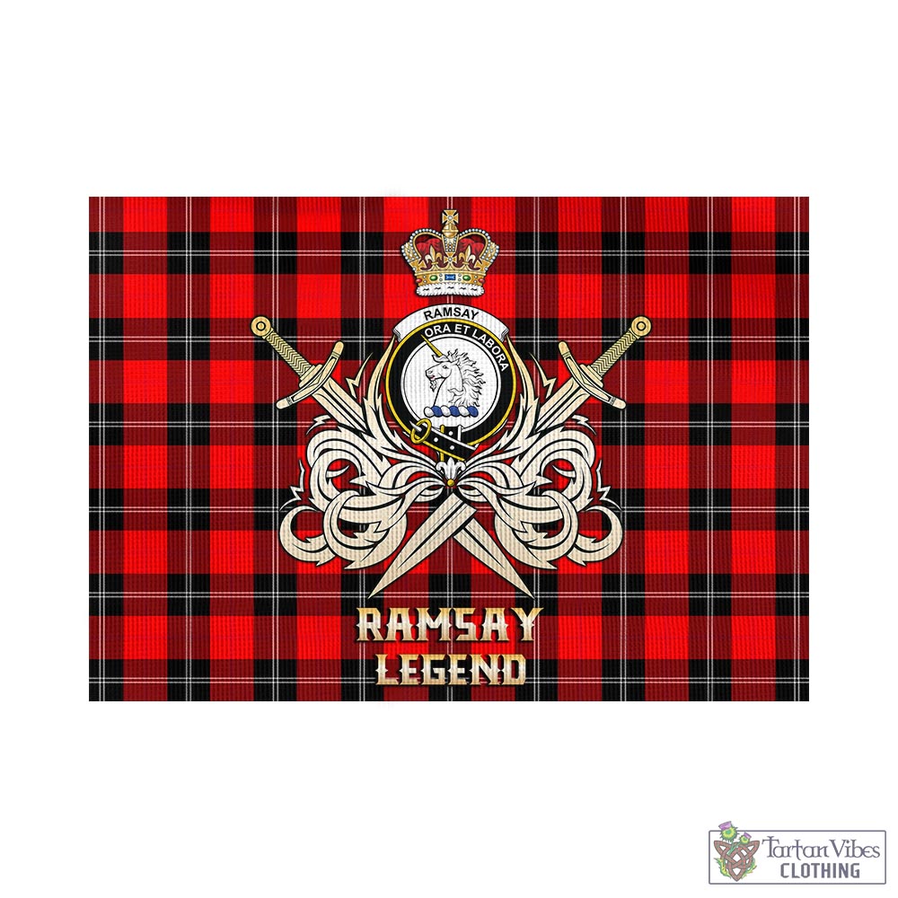 Tartan Vibes Clothing Ramsay Modern Tartan Flag with Clan Crest and the Golden Sword of Courageous Legacy