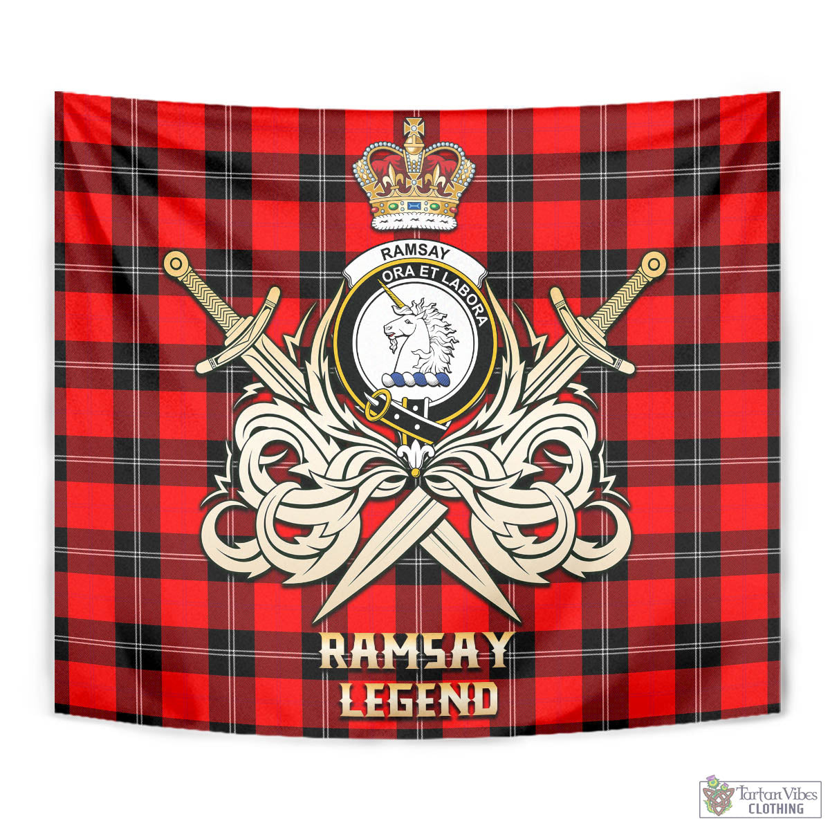 Tartan Vibes Clothing Ramsay Modern Tartan Tapestry with Clan Crest and the Golden Sword of Courageous Legacy