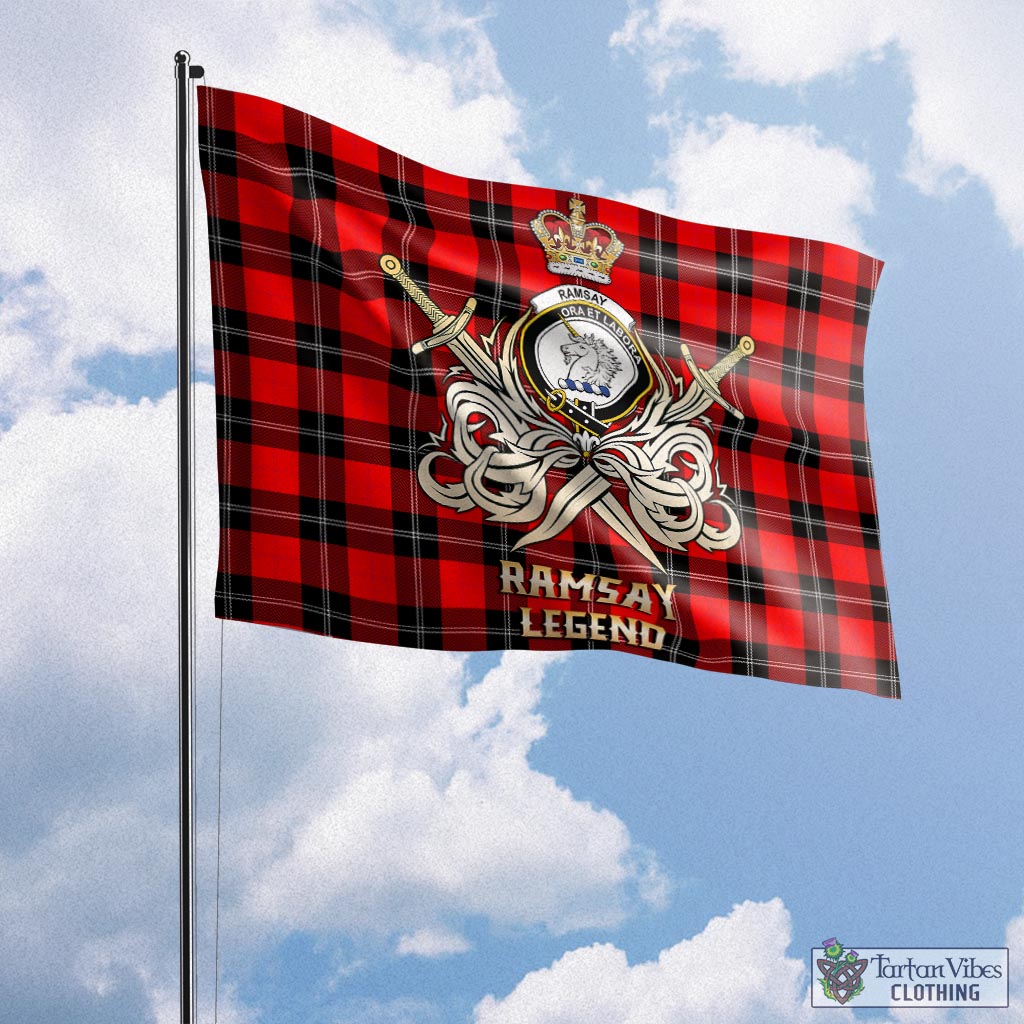 Tartan Vibes Clothing Ramsay Modern Tartan Flag with Clan Crest and the Golden Sword of Courageous Legacy