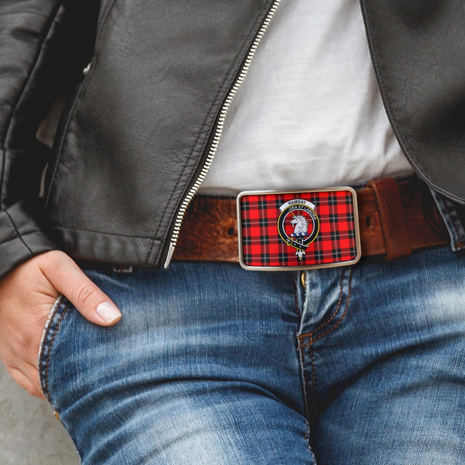 Ramsay Modern Tartan Belt Buckles with Family Crest - Tartan Vibes Clothing