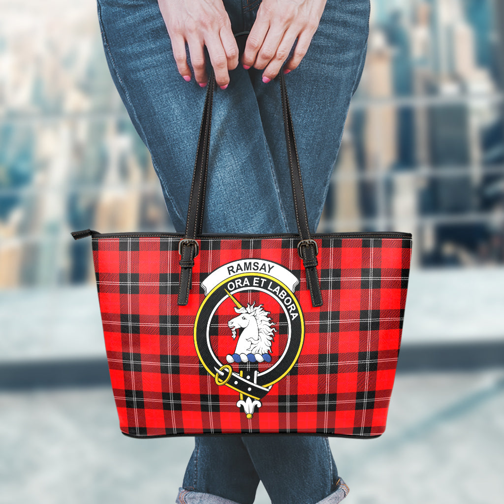 Ramsay Modern Tartan Leather Tote Bag with Family Crest - Tartan Vibes Clothing